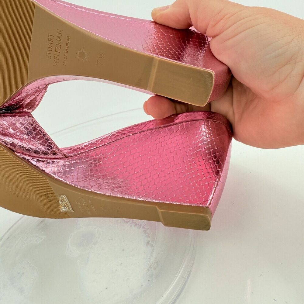 Stuart Weitzman Larunda Women's Mule Sandal Size 7.5 Wedge Heel Pink Slide Snake - Picture 16 of 16